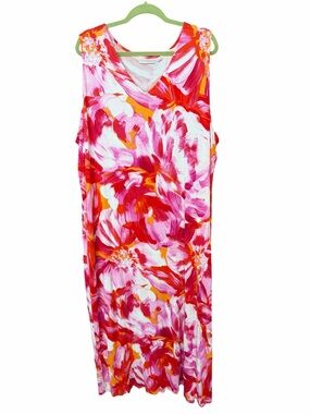 Belle Kim Gravel Sleeveless Maxi Dress Red Orange White Floral Print 3X